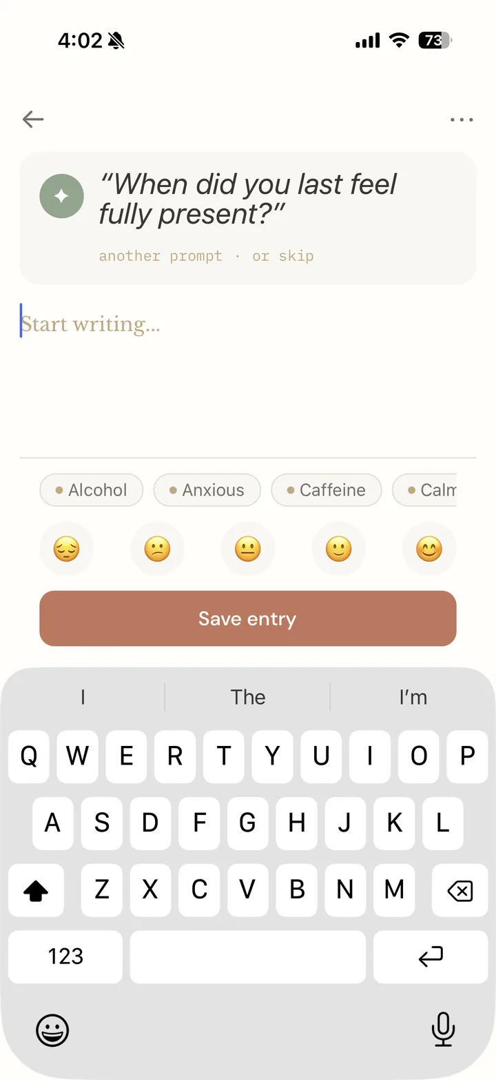 Thread journal entry screen with an AI-generated reflective prompt